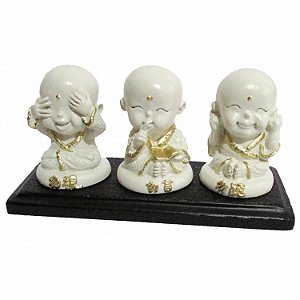 Estátua Trio de Budas na Base 12cm - Nada Vejo, Nada Falo, Nada Escuto