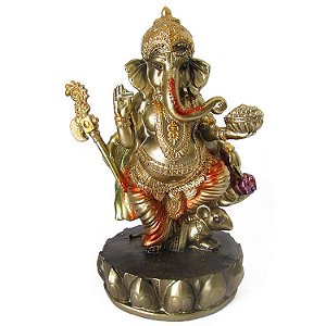 Deus Ganesha Dourado da Prosperidade 20cm