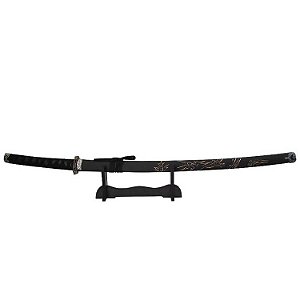 Espada Samurai Decorativa Dragão com Suporte 100cm - Preta