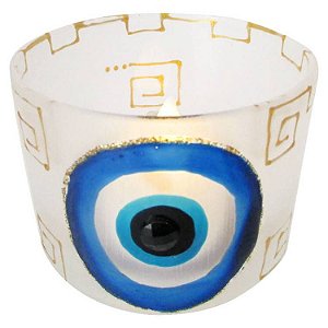 Castiçal de Vidro Decorado 5cm - Olho Grego