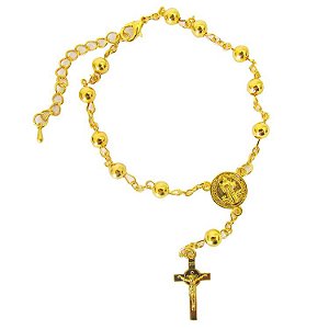 Pulseira Terço Dourado São Bento Ajustável