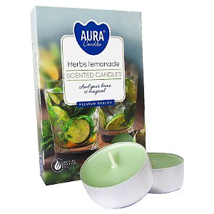 Velas Tealights Perfumadas Premium Caixa com 6 Unidades Aura - Herbs Lemonade
