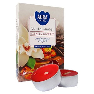 Velas Tealights Perfumadas Premium Caixa com 6 Unidades Aura - Vanilla, Amber