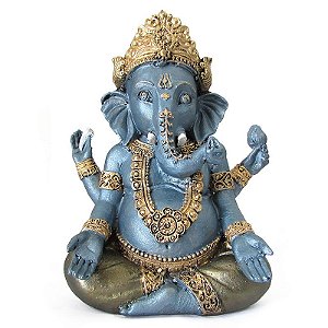 Ganesha da Prosperidade Azul Metálico 14cm - Meditação