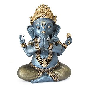 Ganesha da Prosperidade Azul Metálico 14cm - Namastê