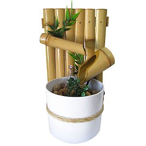 Fonte de Água Redonda Zen em Bambu 25cm - Branca