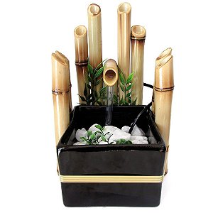 Fonte de Água em Cerâmica e Bambu Quadrada Zen 16cm - Preta
