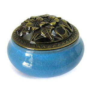 Turíbulo de Porcelana com Flores 10cm - Azul Celeste