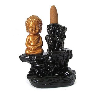 Incensário Cascata Buda Zen Dourado 11cm