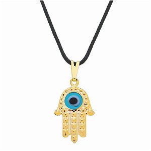 Colar Gargantilha Hamsa com Olho Grego 18mm (Cordão Fino) - Dourado