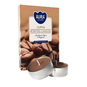 Velas Tealights Perfumadas Premium Caixa com 6 Unidades Aura - Coffee