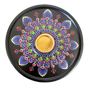 Incensário Redondo 4 Furos Preto 14,5cm - Mandala Indiana