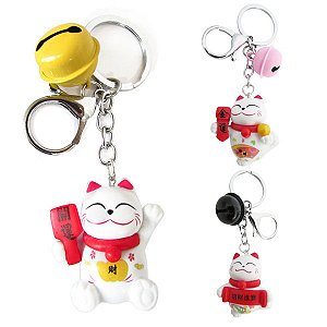 Chaveiro Manekineko Gato da Sorte com Sino 10cm - Sortidos