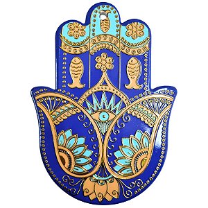 Mão Hamsa de Parede ou Porta em Porcelana 18cm - Mandala Azul