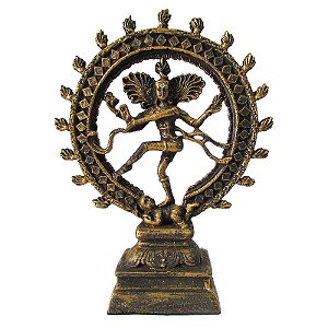 Deus Shiva Nataraja no Círculo de Fogo Dourado em Marmorite 18cm