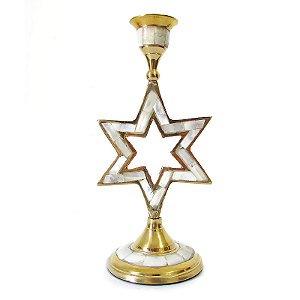 Castiçal Estrela Em Bronze e Madrepérolas Indiano 19cm