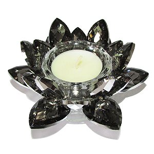 Porta Vela Flor de Lótus Cristal Brilhante Preta T40 11cm
