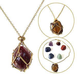 Colar Troca Pedras dos 7 Chakras Dourado: Alinhamento das Energias e Equilíbrio