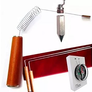 Kit Radiestesia: Dual Rod + Aurímetro + Pêndulo Sextavado Prateado + Bússola