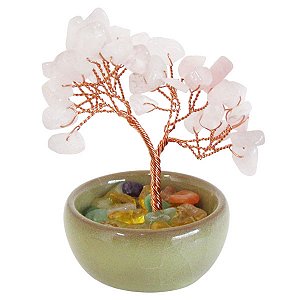 Mini Bonsai de Quartzo Rosa 10cm - Amor Incondicional, Cura Emocional e Harmonia