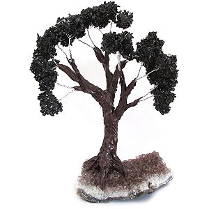 Árvore de Pedra Turmalina Negra Bruta com Drusa de Ametista GG 35cm - Proteção e Purificação