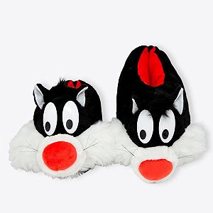 Pantufa Unissex Frajola 10071616 Sapato de Pelo Frio Looney Tunes Conforto Quentinho Chinelo de Quarto Fofinho Infantil Adulto Presente