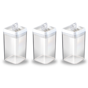 Kit 3 Potes Herméticos Acrílico Crystal 2,3 Litros Quadrado