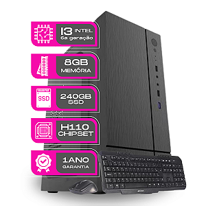 Computador Cpu Core i3 de 6ª Geração 8gb 240gb ssd sata Kit teclado e mouse - PC Master