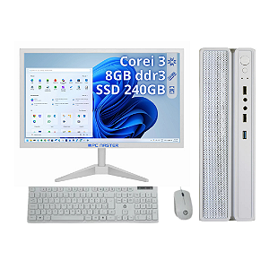 Computador PC Master Completo Slim branco Core i3 8gb 240gb ssd sata Monitor de 19