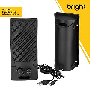 Caixa de Som Bright Multimídia, USB, Preto - 0058