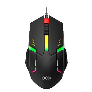 Mouse USB Gamer Oex Preto c/ Led Rainbow Ms303