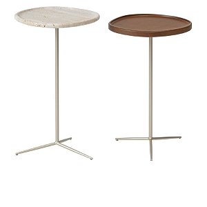CONJUNTO MESA LATERAL TANGO EM MADEIRA 55CM E PEDRA TRAVERTINO 60CM - CORBELLI