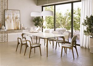 CONJUNTO MESA PLANA 2,20X1,10 TAMPO EM VIDRO COM 8 CADEIRAS - J.MARCON