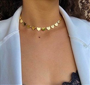 Choker Medalhinhas de coração Gold