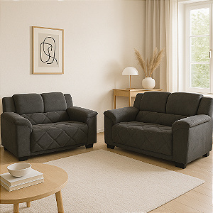 Conjunto Sofá  - 2 / 3 Lugares  - Tec.Platinum (Preto)