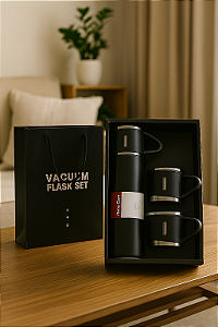 Garrafa Térmica a Vácuo Inox Kit 3 Xícaras - Vacuum Flask Set 500ml