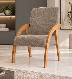 Poltrona - Paris - Braços Curvos em MDF - Tec. Linho