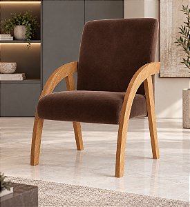 Poltrona - Paris - Braços Curvos em MDF - Tec. Veludo