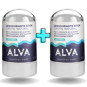 Kit 2 Desodorantes Alva Cristal S/Alumínio 60g cada 100% Natural - Vegano