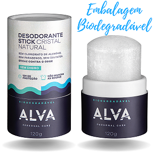 Desodorante Alva Cristal S/ Alumínio 120g 100% Natural embalagem Biodegradável
