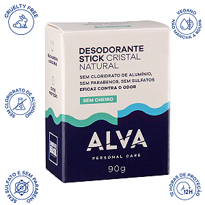 Desodorante Alva Cristal S/alumínio 100% Natural 90g Refil - Vegano