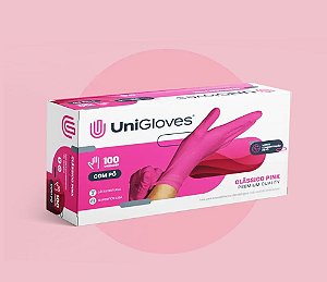 UniGloves- Luva M de látex Rosa para procedimento (pouco pó) 100un