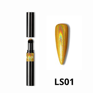 Caneta Pó Cromo Dourada Holográfica LS01