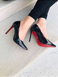 Scarpin Verniz Preto Vermelho