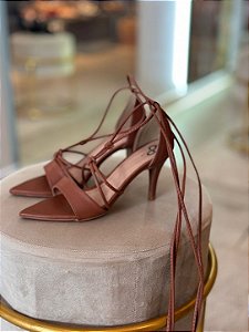 Sandália de Salto Lace Up Caramelo