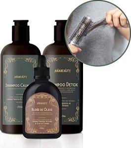 Kit Queda de Cabelo - Shampoo Calmante + Shampoo Detox + Blend Óleos