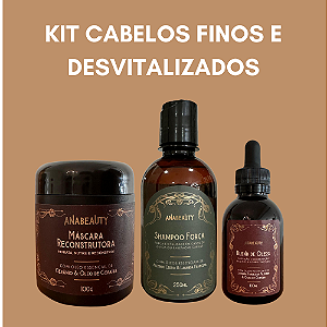 Kit Cabelos Finos e Desvitalizados - Máscara reconstrutora + Shampoo Força + Blend Óleos