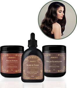 Kit Fios Brilhantes e Macios - Máscara Reconstrutora + Blend Óleos + Máscara de Nutrição