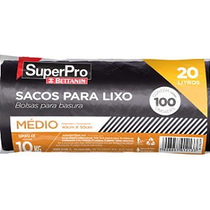 SACO PARA LIXO 20L PRETO ROLO 100UN 40X50 - MEDIO - SUPERPRO