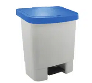 LIXEIRA 25L C/ PEDAL E AMORTECIMENTO BRANCO COM TAMPA AZUL KUNBER